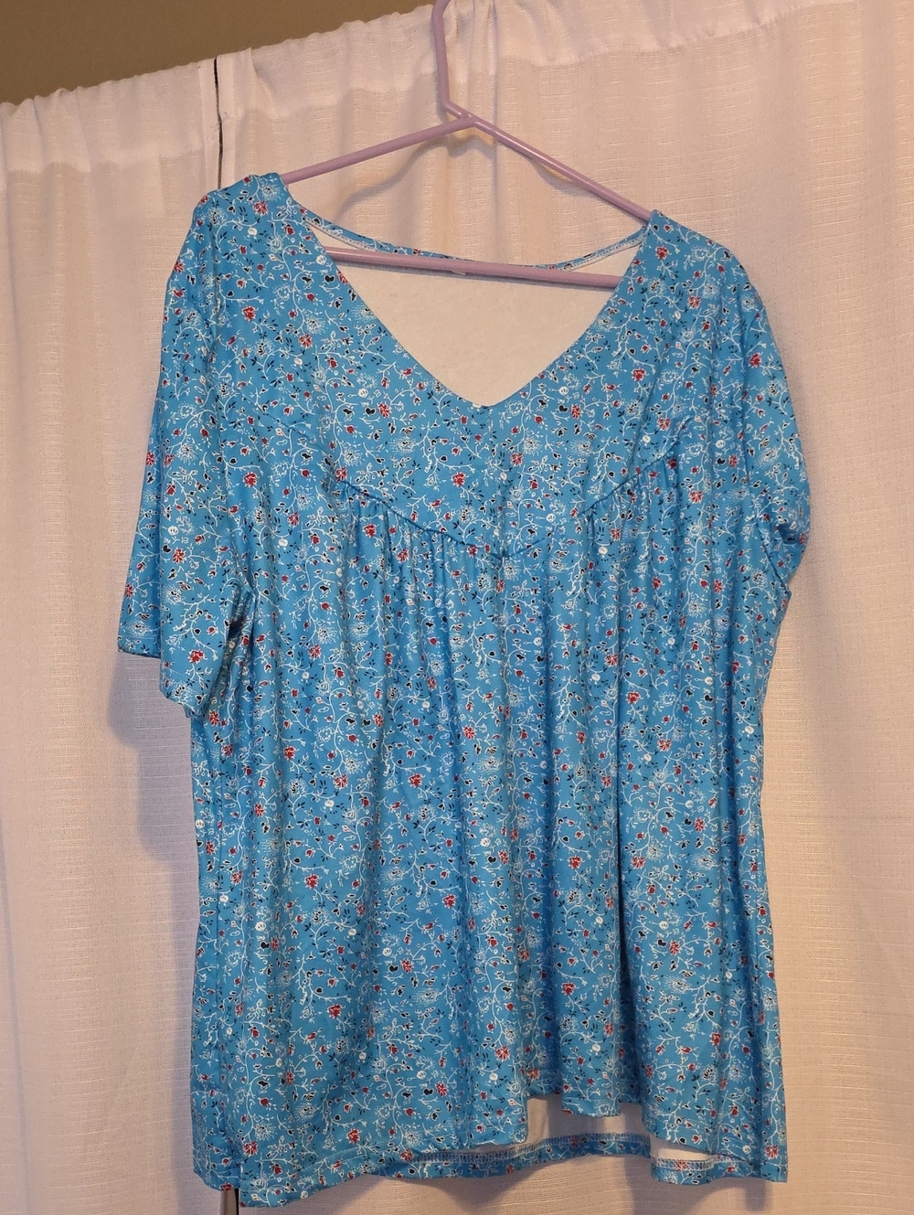Light Blue Floral V-Neck Women's Top